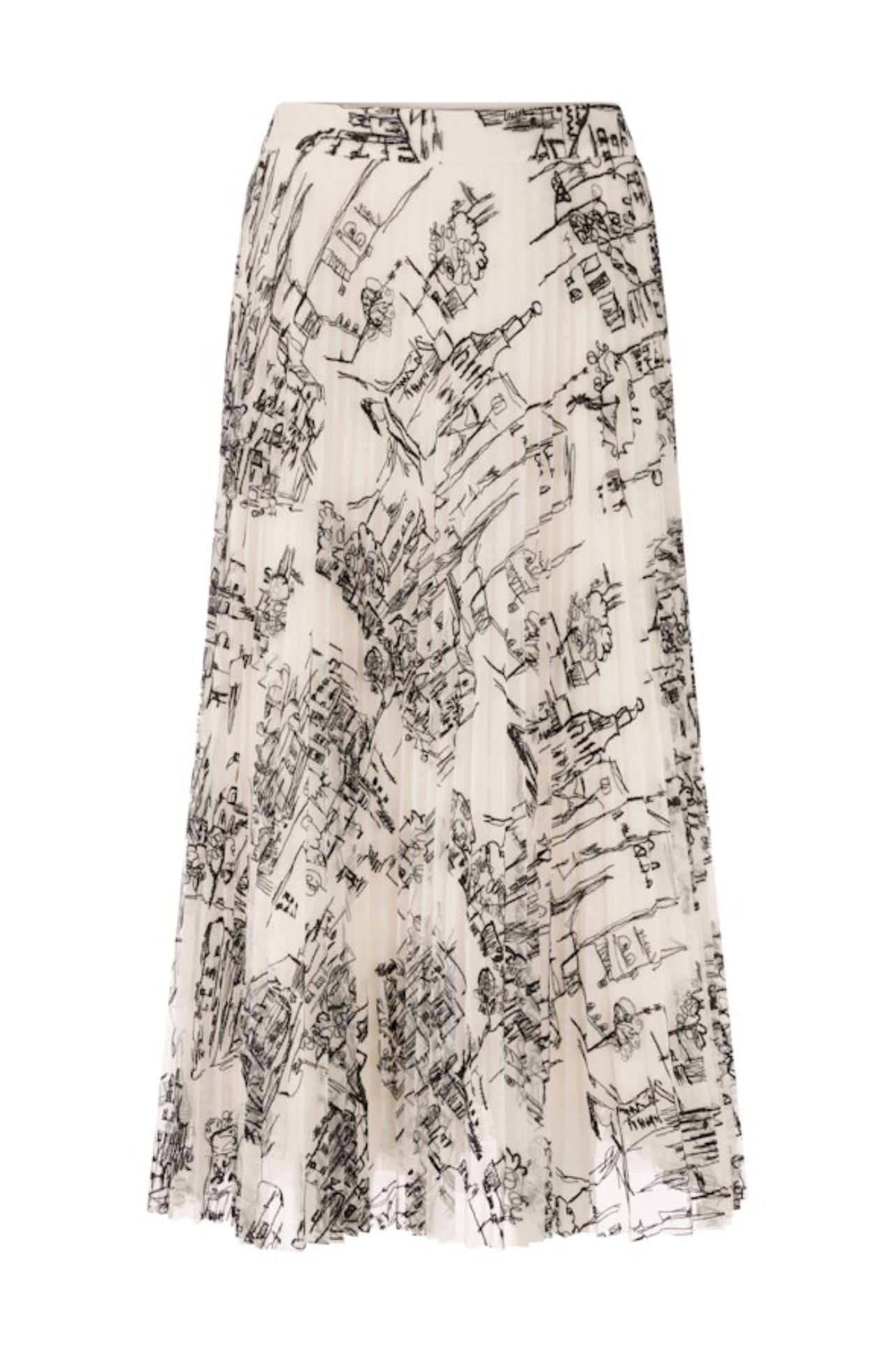 Marc Cain - Pleated Skirt with City Motif