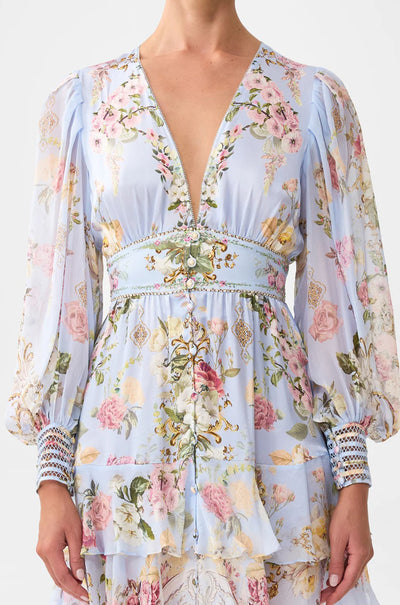 Camilla - Tiled In Time Button Front Frill Dress