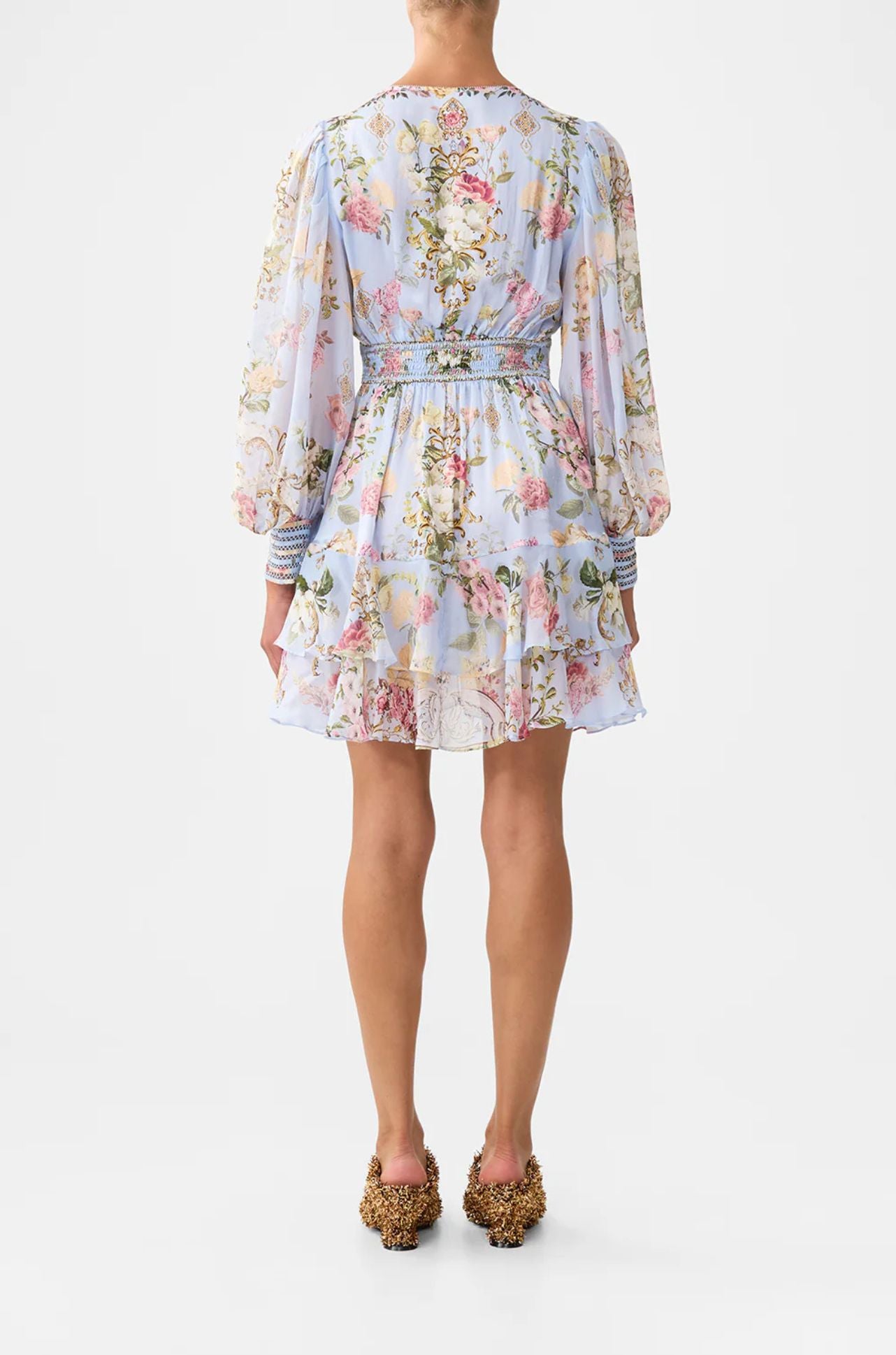 Camilla - Tiled In Time Button Front Frill Dress