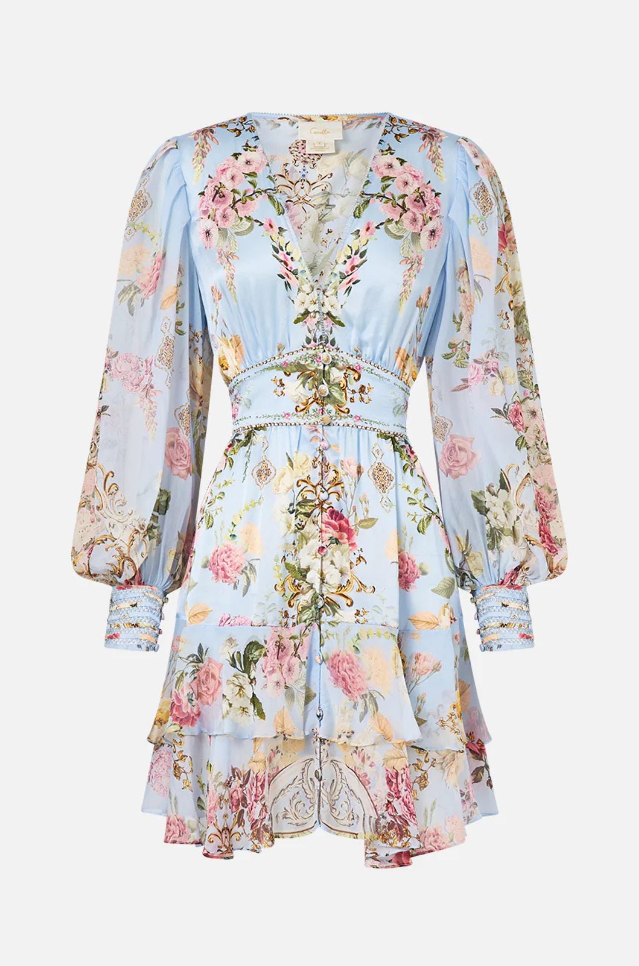 Camilla - Tiled In Time Button Front Frill Dress