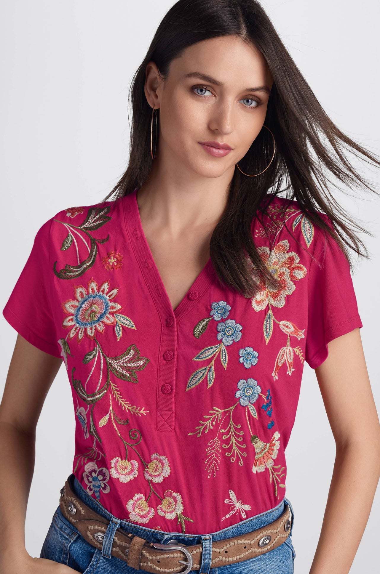 Johnny Was - Button Neck Knit Tee - Julianna