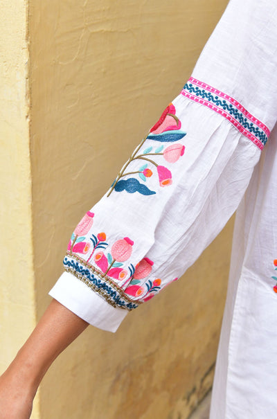 Azure and Indigo - Hummingbird Embroidered Kaftan