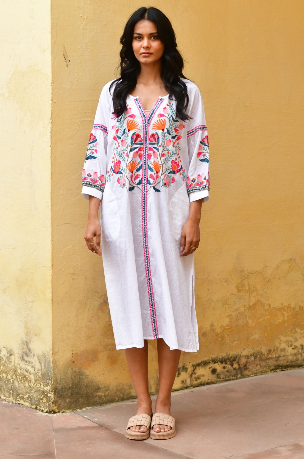 Azure and Indigo - Hummingbird Embroidered Kaftan
