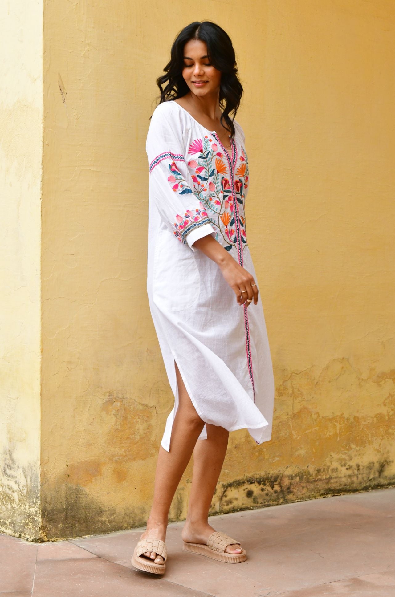 Azure and Indigo - Hummingbird Embroidered Kaftan