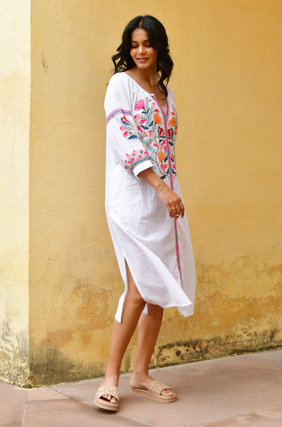 Azure and Indigo - Hummingbird Embroidered Kaftan