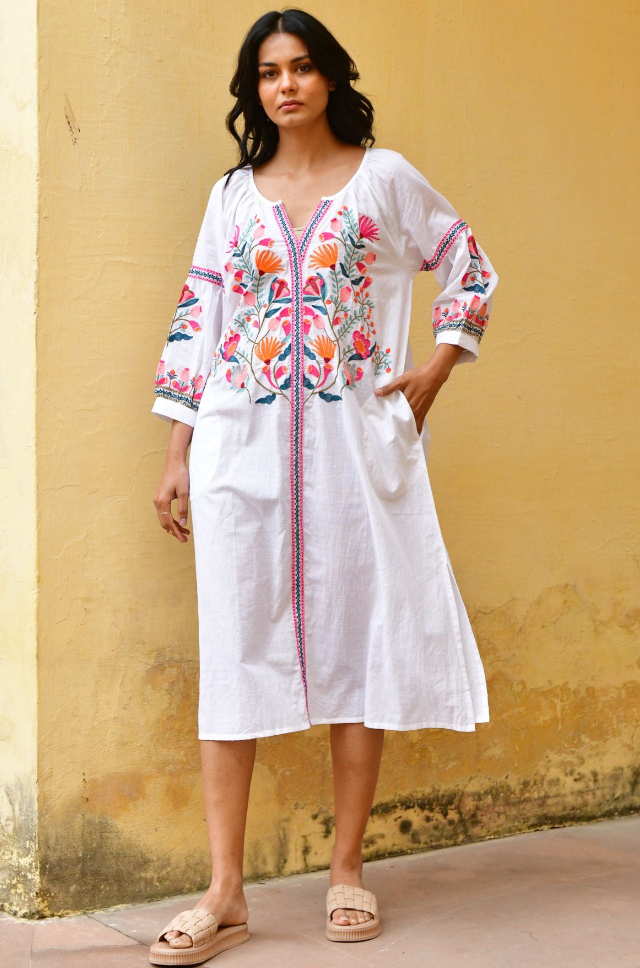 Azure and Indigo - Hummingbird Embroidered Kaftan