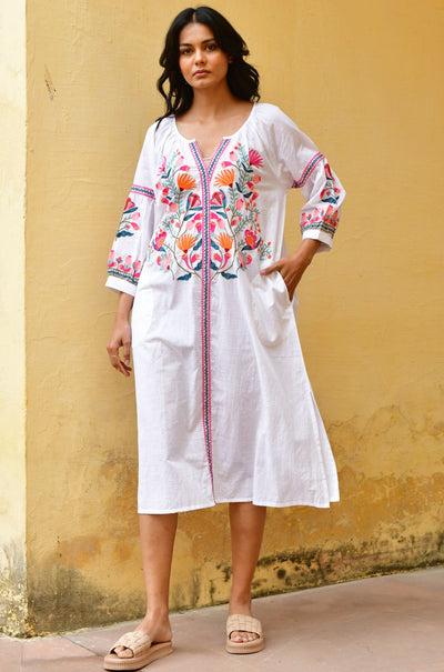 Azure and Indigo - Hummingbird Embroidered Kaftan