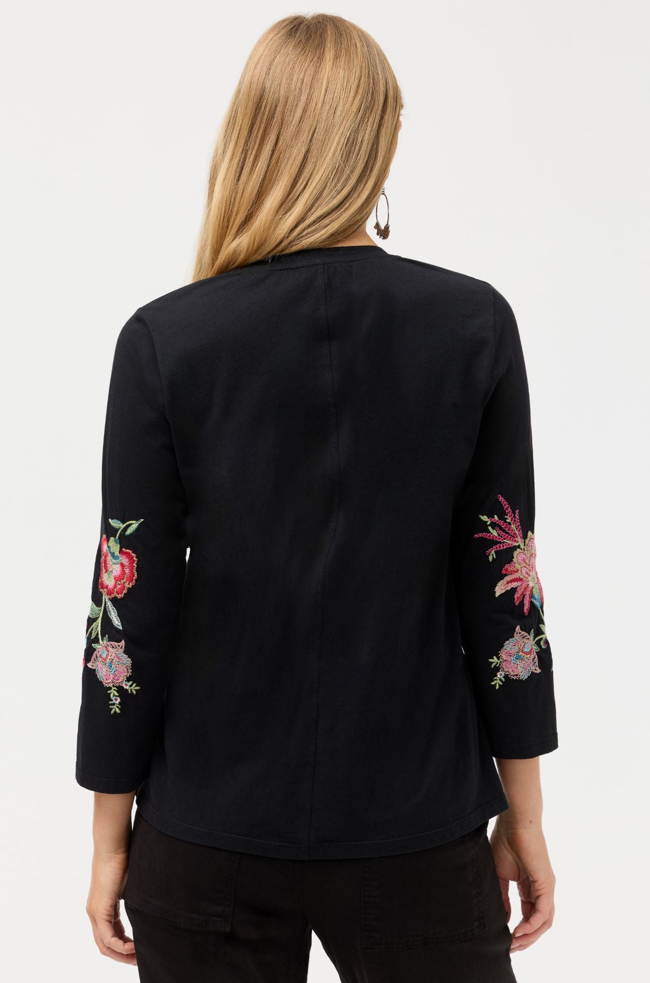 Johnny Was - 3/4 Sleeve Trapunto V Neck Tee in Junie