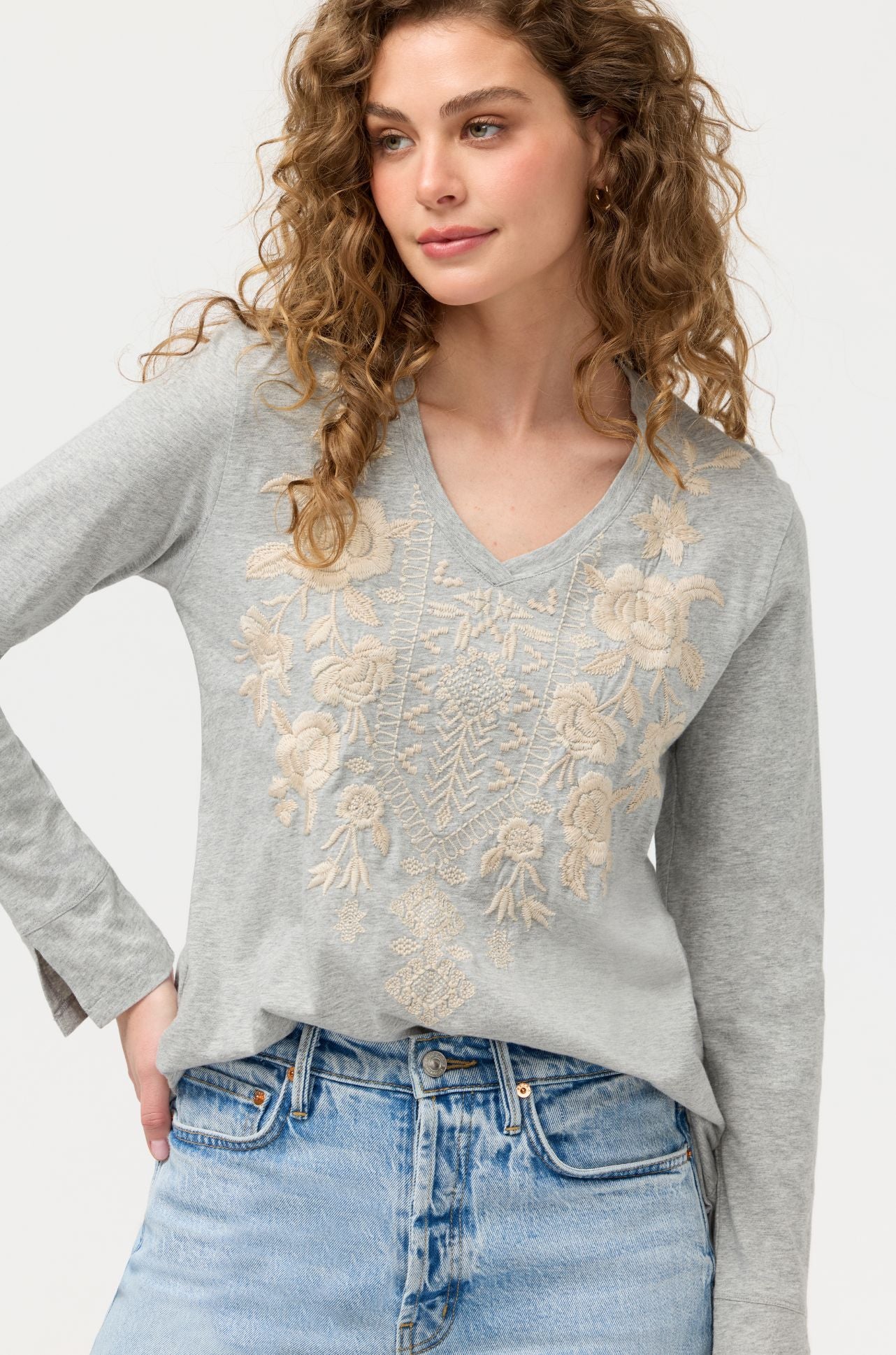 Johnny Was - Slit Sleeve Tee in Carmelita