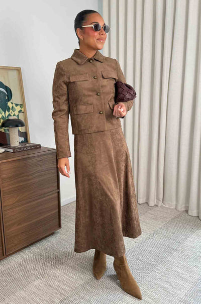 Zoe Kratzmann - stellar skirt in mocha