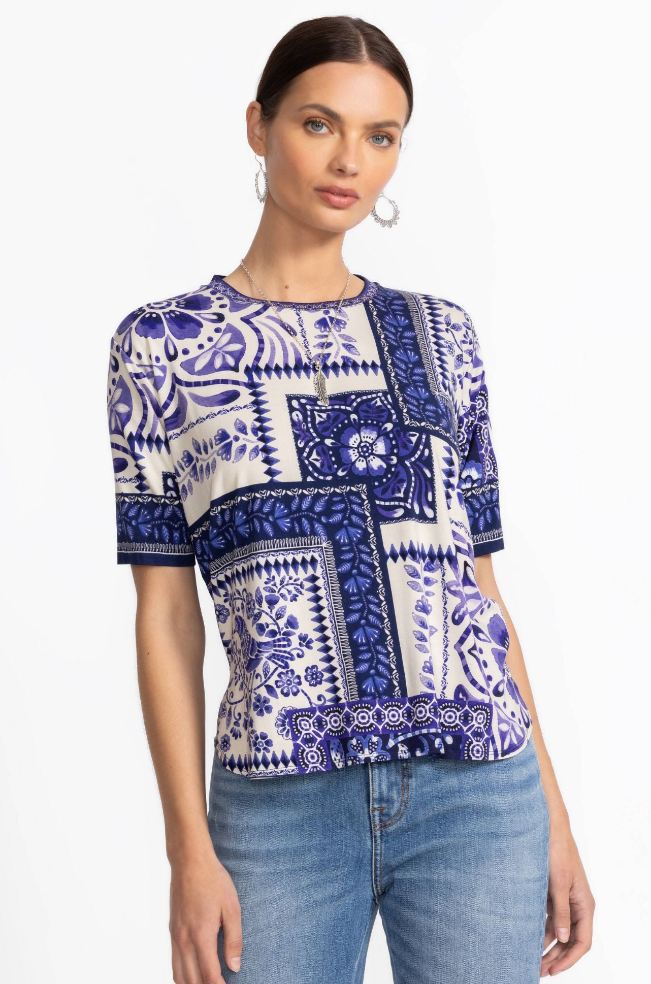 Johnny Was - The Janie Favorite Oversized Cropped Tee in Starling