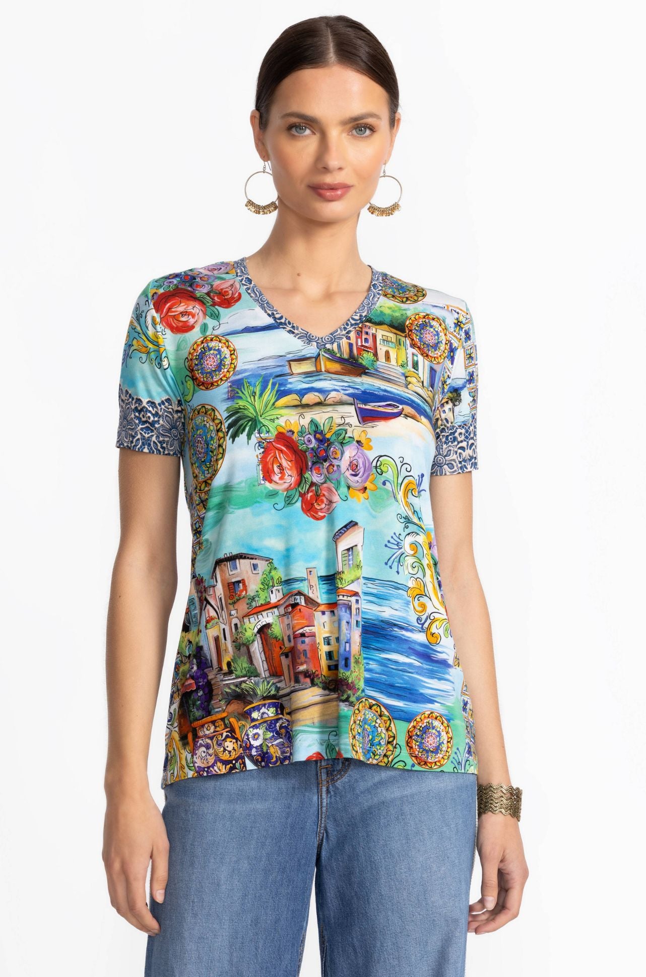 Johnny Was - The Janie Favorite Short Sleeve V Neck Swing Tee