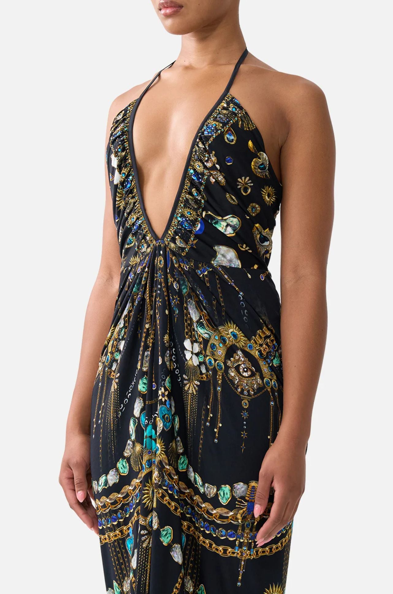 Camilla - Amulets & Alchemy V Neck Gathered Jersey Dress