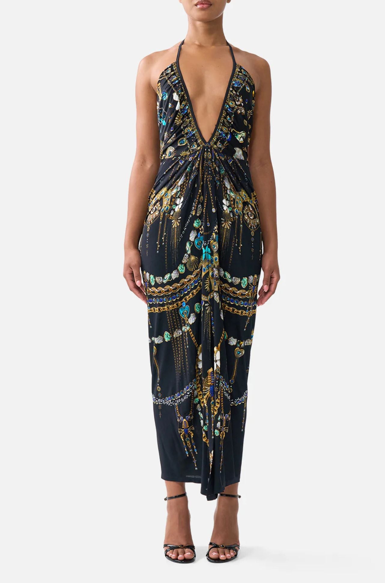 Camilla - Amulets & Alchemy V Neck Gathered Jersey Dress