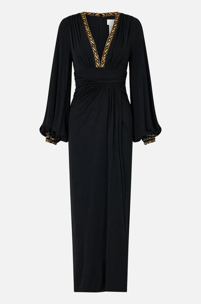 Camilla - Ottoman Elegance Waisted Draped Jersey Dress