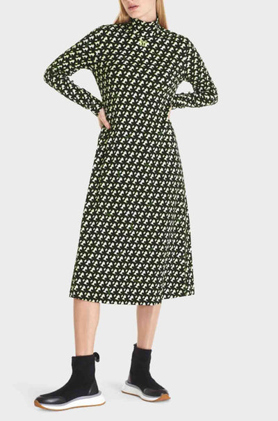 Marc Cain - Black/Fluro Print High Neck Dress