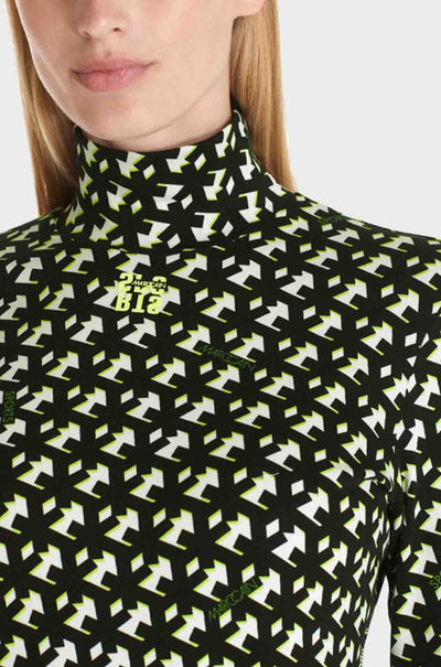 Marc Cain - Black/Fluro Print High Neck Dress