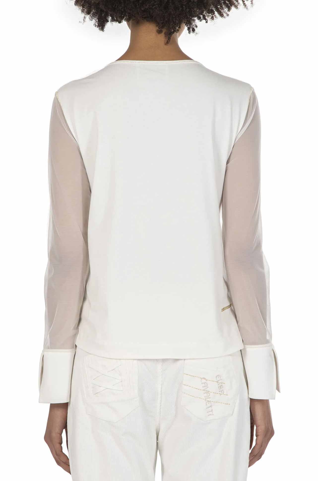 Elisa Cavaletti - Cuff Mesh Sleeve Shirt in Off White