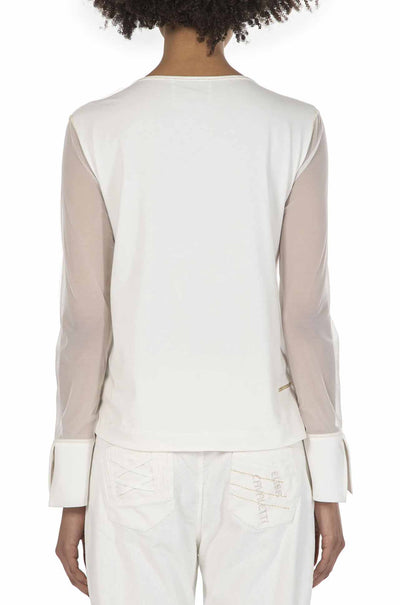 Elisa Cavaletti - Cuff Mesh Sleeve Shirt in Off White