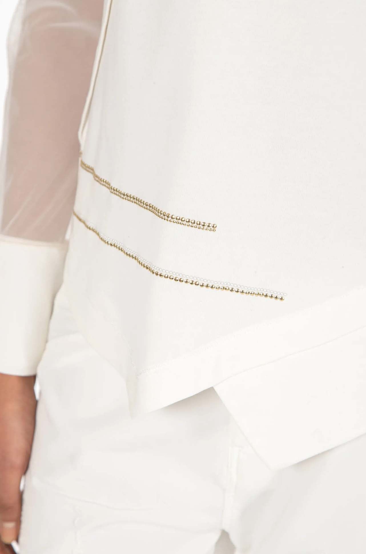 Elisa Cavaletti - Cuff Mesh Sleeve Shirt in Off White
