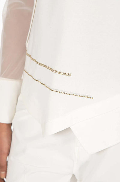 Elisa Cavaletti - Cuff Mesh Sleeve Shirt in Off White