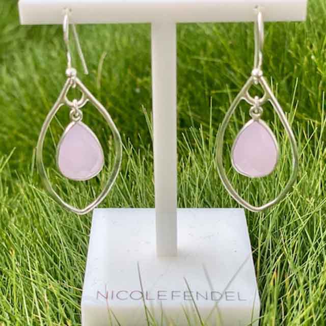 Nicole Fendel - Selene Teardrop Stone Earring in Rose Quartz & Silver