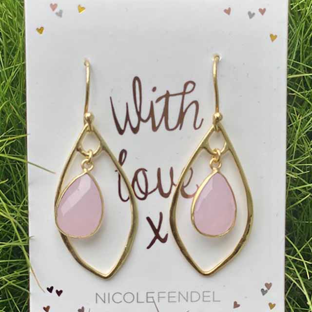 Nicole Fendel - Selene Teardrop Stone Earring in Rose Quartz & Gold