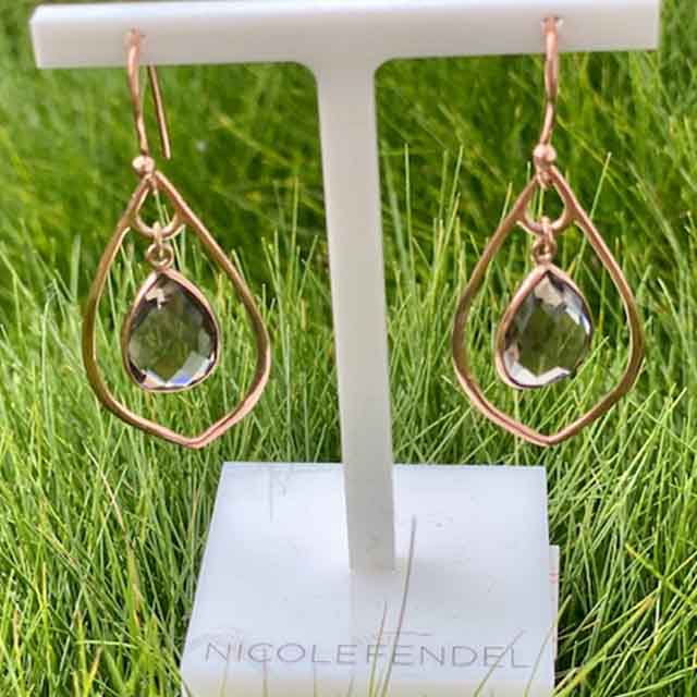 Nicole Fendel - Selene Teardrop Stone Earring in Smokey Quartz & Rose Gold