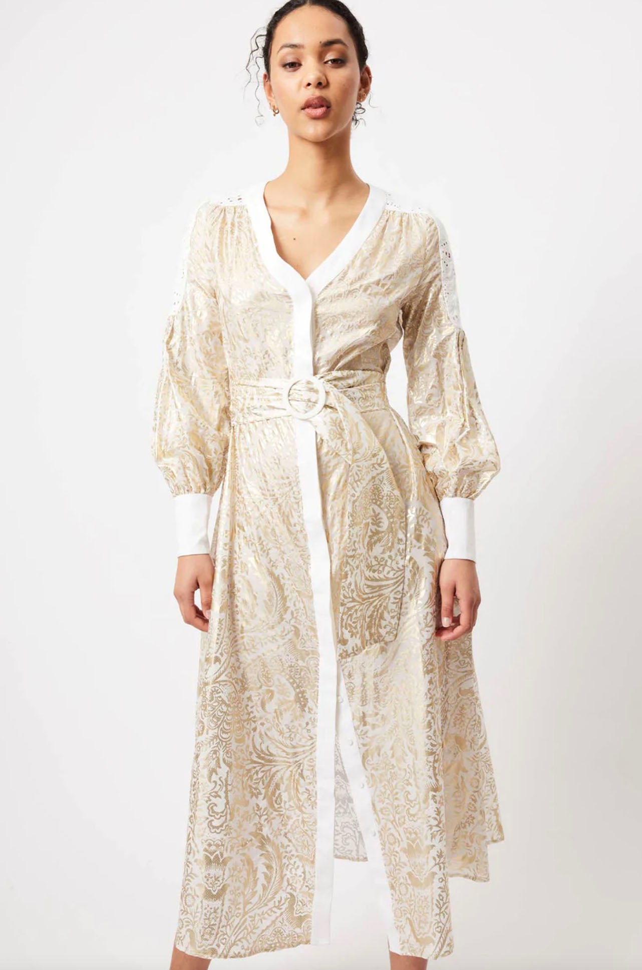 Once Was - Elysian Contrast Panel Coat Dress in Gilded Arcadia