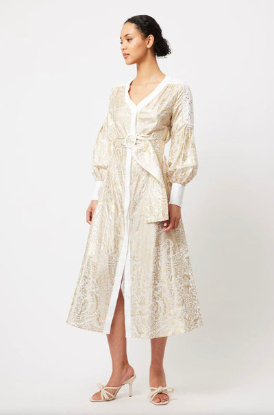 Once Was - Elysian Contrast Panel Coat Dress in Gilded Arcadia