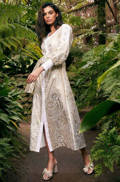 Once Was - Elysian Contrast Panel Coat Dress in Gilded Arcadia