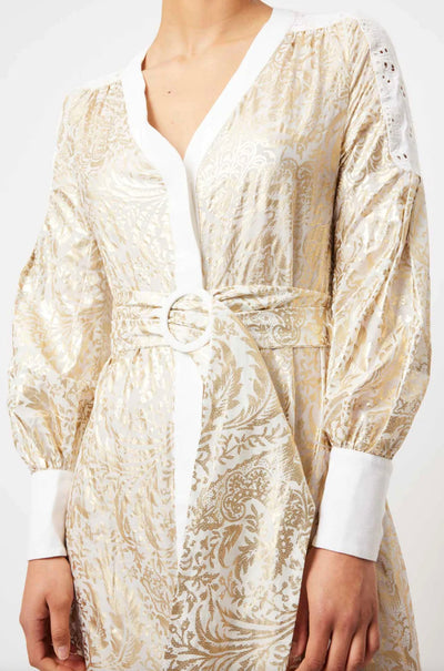 Once Was - Elysian Contrast Panel Coat Dress in Gilded Arcadia
