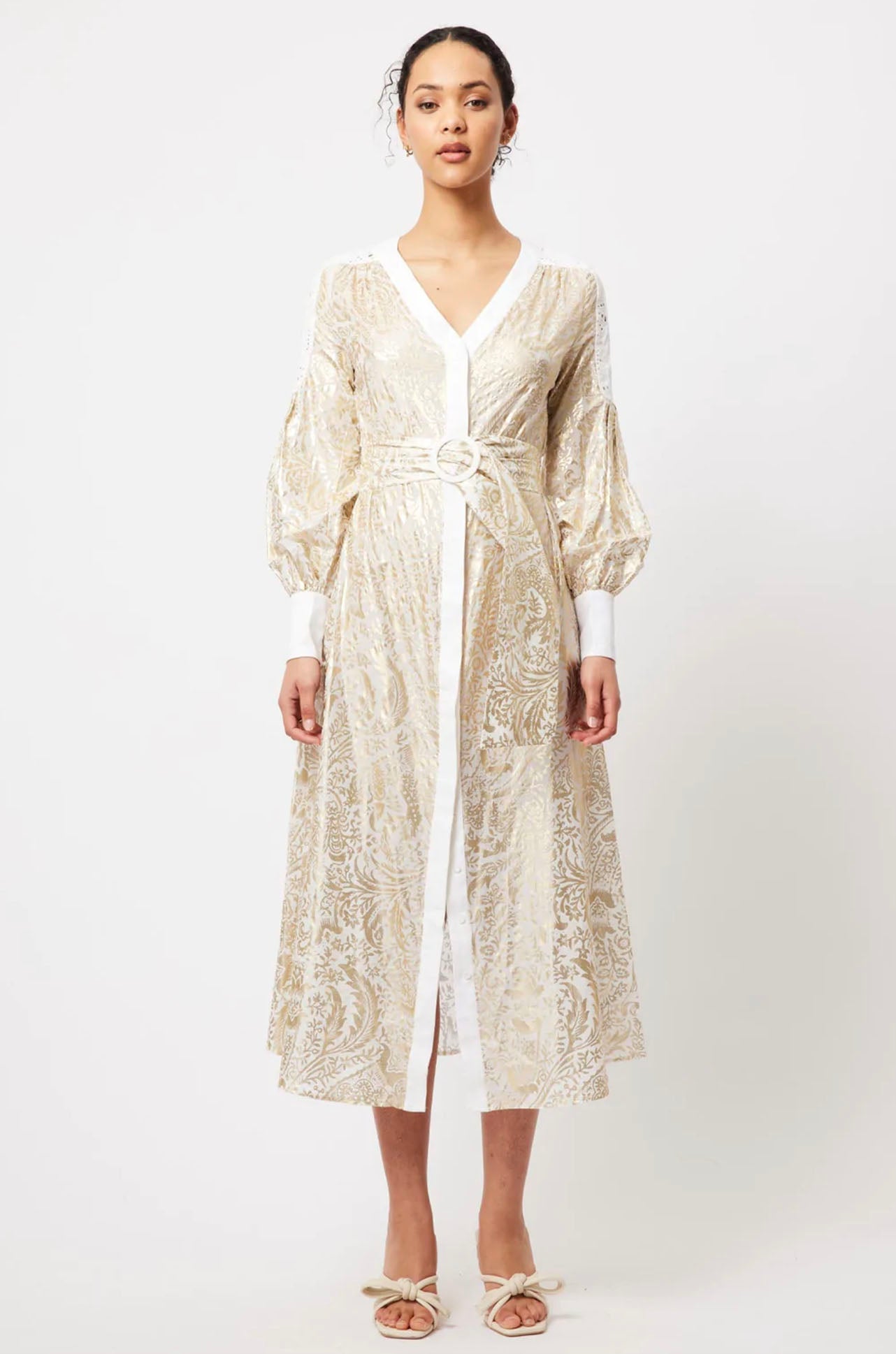 Once Was - Elysian Contrast Panel Coat Dress in Gilded Arcadia