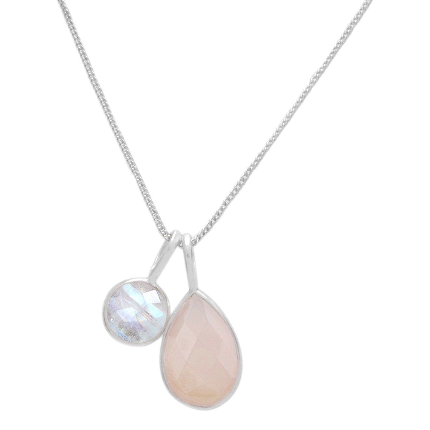 Nicole Fendel Jewellery - Selene Double Pendant Silver - Moon Stone Rose Quartz