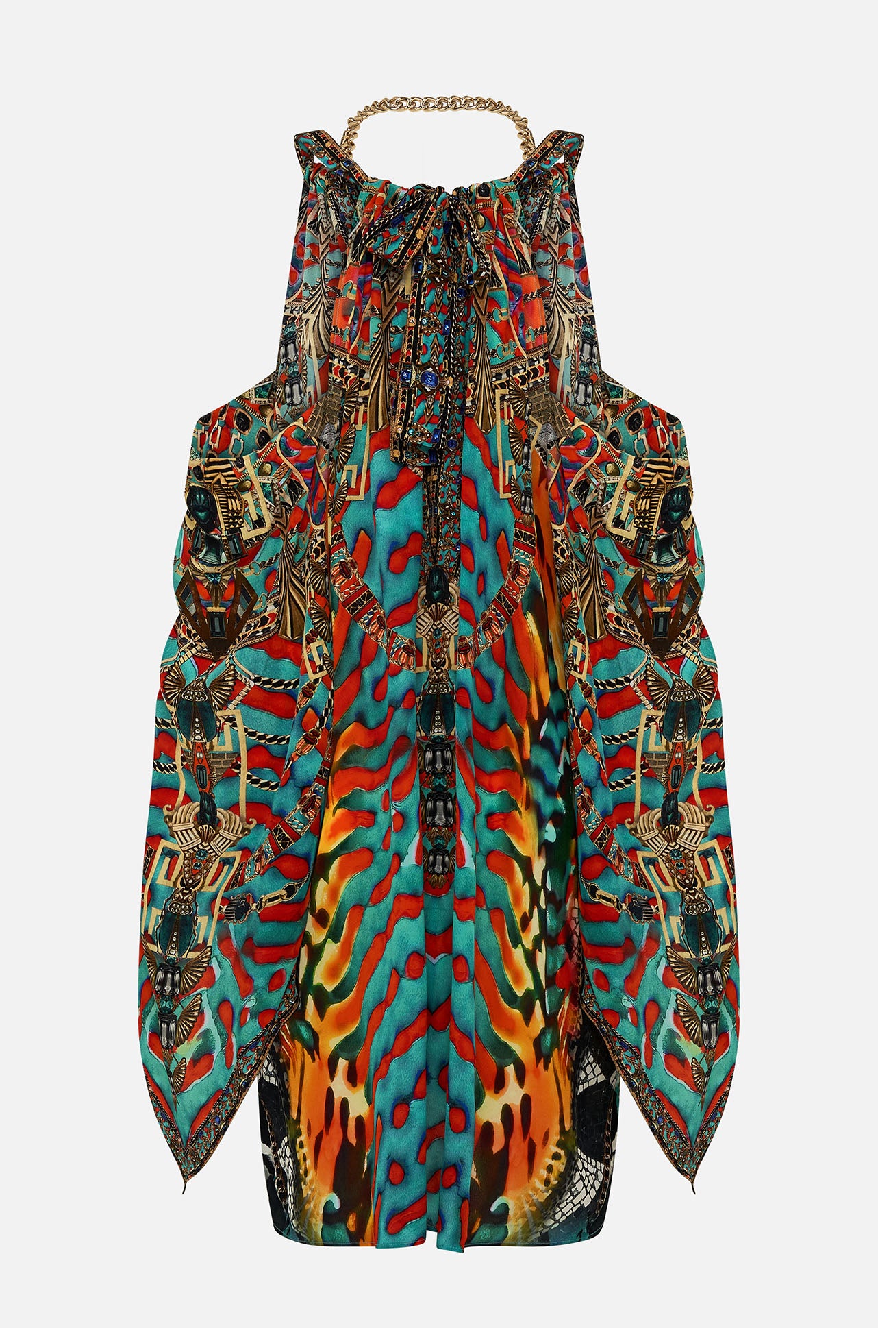 Camilla - Desert Visions Flared Sleeve Cold Shoulder Short Kaftan