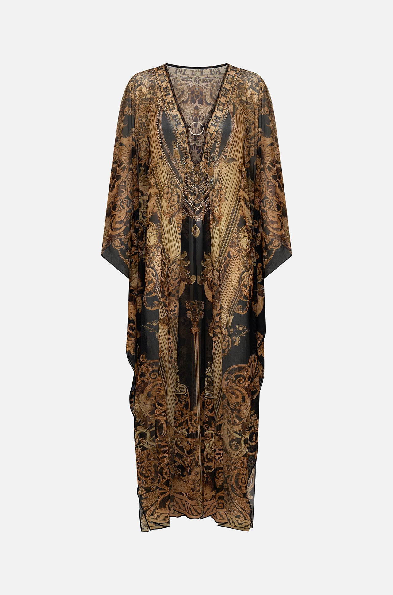 Camilla - Era Of Empires Stretch Mesh Kaftan with Trim