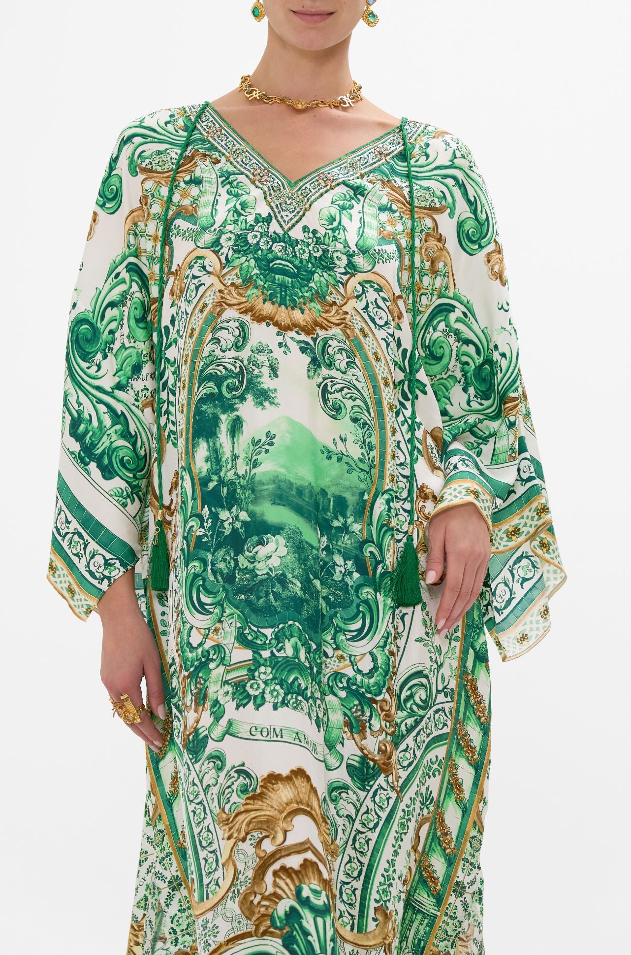 Camilla - Corridor Of Calm V Neck Kaftan with Ties