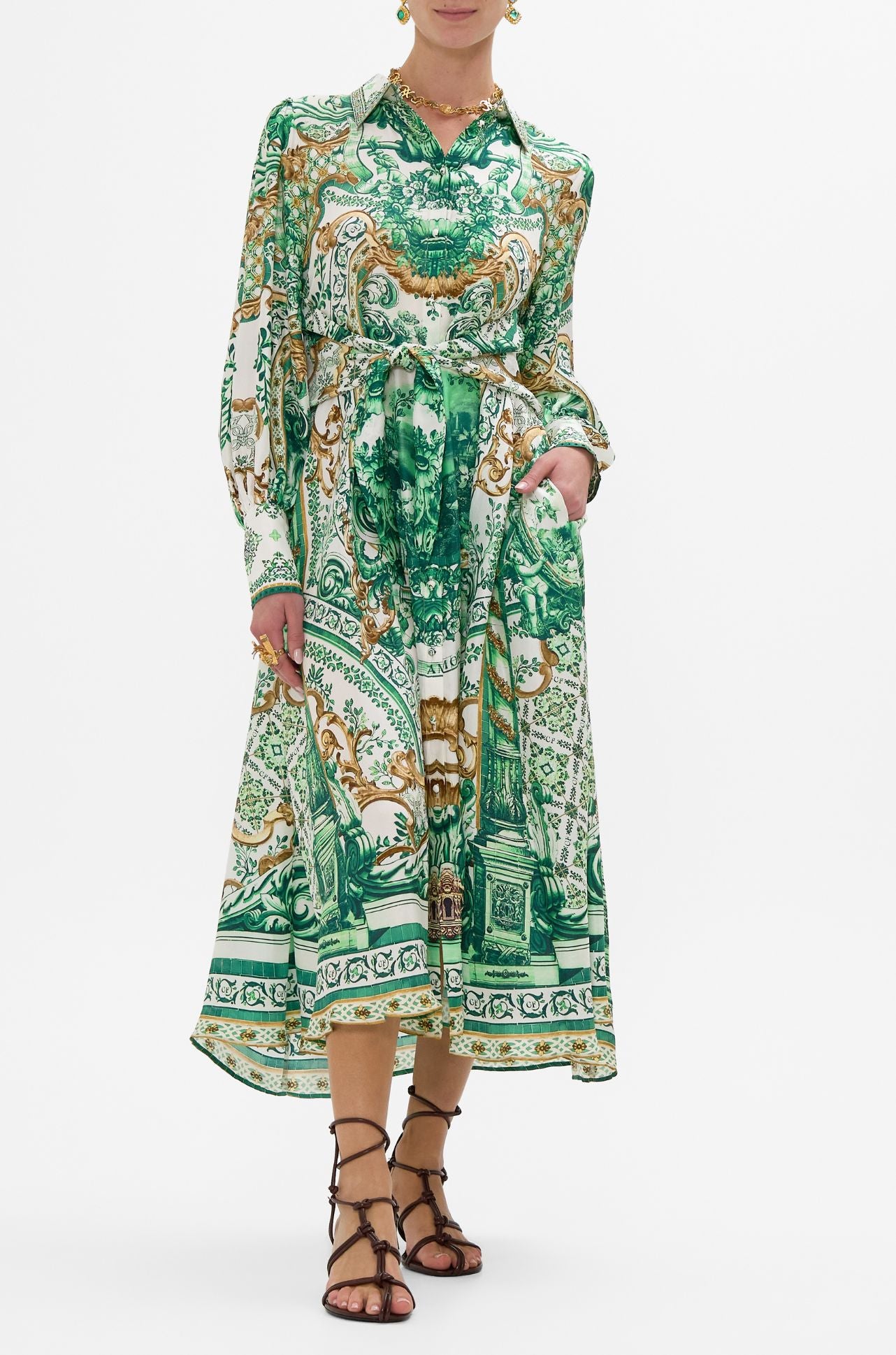 Camilla - Corridor Of Calm Waist Tie Shirt Dress