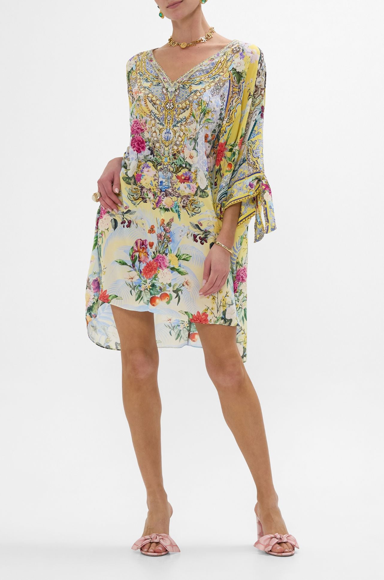 Camilla - Flor Fantastica Tie Sleeve Short V Neck Kaftan
