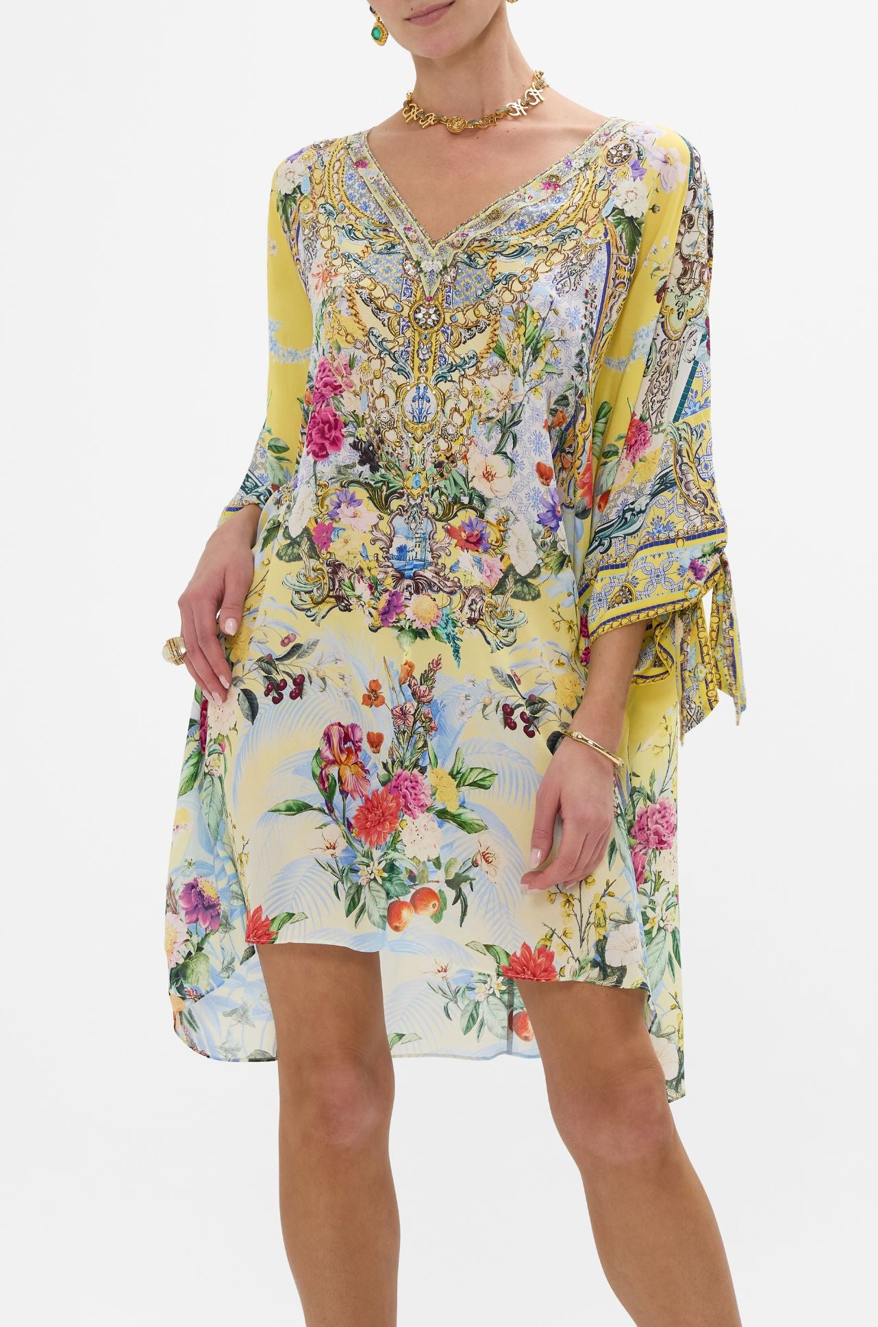 Camilla - Flor Fantastica Tie Sleeve Short V Neck Kaftan