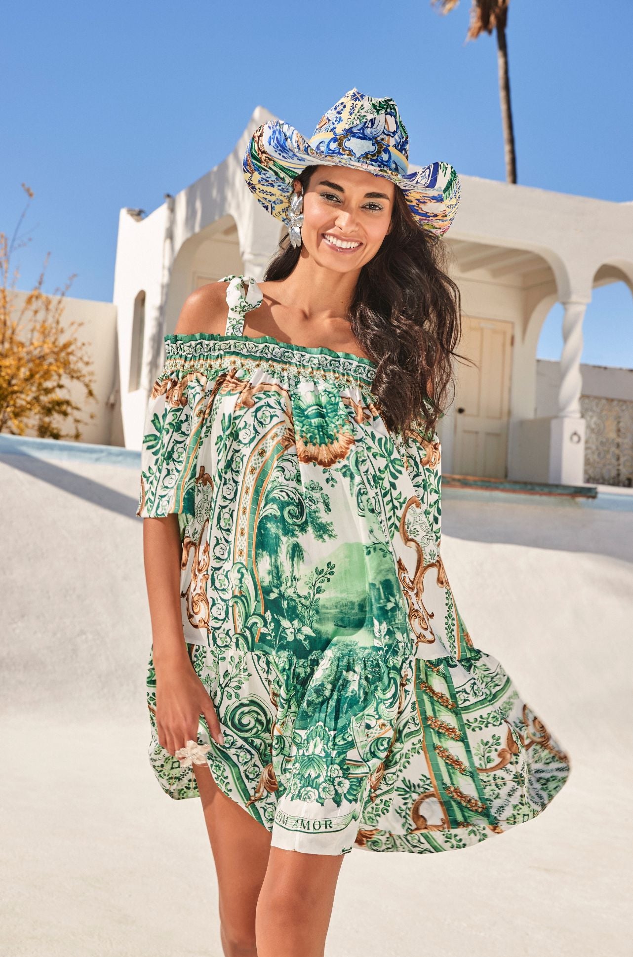 Camilla - Corridor Of Calm Off Shoulder Frill Dress with Straps