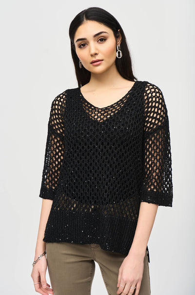 Joseph Ribkoff - Open Stitch Sweater w/ Sequins in Black