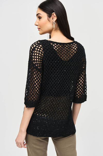 Joseph Ribkoff - Open Stitch Sweater w/ Sequins in Black