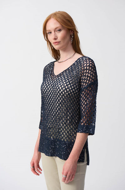 Joseph Ribkoff - Open Stitch Sweater with Sequins in Midnight Blue