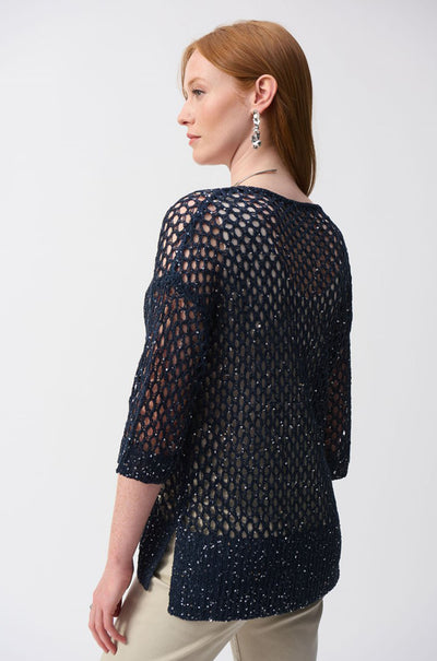 Joseph Ribkoff - Open Stitch Sweater with Sequins in Midnight Blue