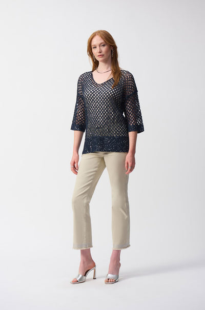 Joseph Ribkoff - Open Stitch Sweater with Sequins in Midnight Blue