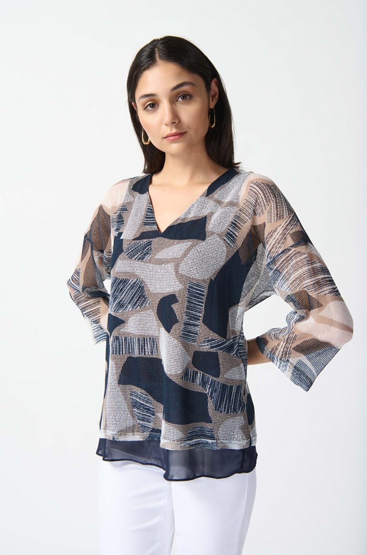 Mesh Top Abstract Joseph Ribkoff - Mesh Abstract Print Layered Top - Zambezee