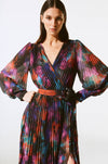 Joseph Ribkoff - Floral Print Chiffon Pleated Midi Dress
