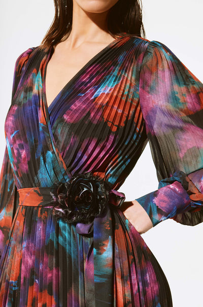 Joseph Ribkoff - Floral Print Chiffon Pleated Midi Dress