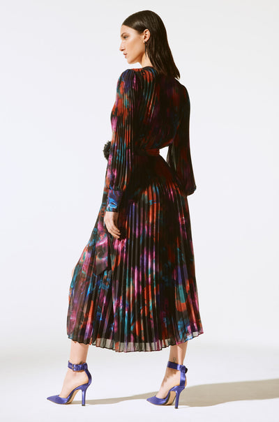 Joseph Ribkoff - Floral Print Chiffon Pleated Midi Dress